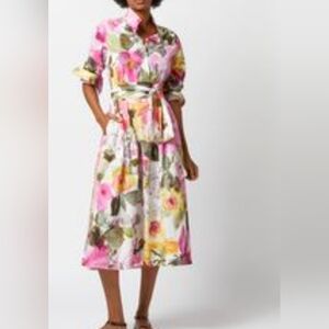 ANN MASHBURN Pink and Yellow Floral Midi Dress